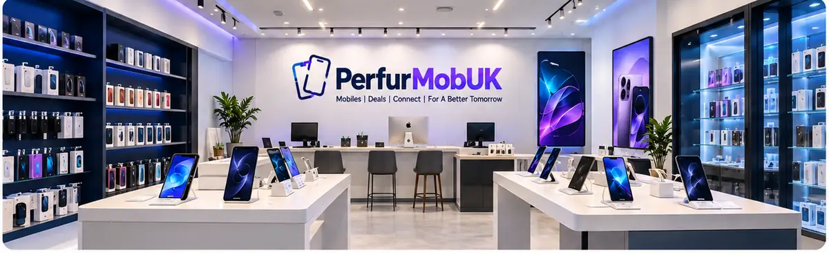 Modern mobile phone retail showroom illustration